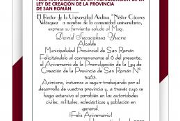 ANIVERSARIO DE LA LEY DE PROMULGACIÓN DE LA PROVINCIA DE SAN ROMÁN